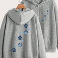 Cartoon Puppy Paw Print Art Letter Pattern Print - Y2K Casual Style Zipper Hoodie - Stylish And Comfortable Zipper Jacket - Casual Sportswear Suitable for All Seasons, Casual Sportswear Fashion Casual Jacket | Comfortable Fabric   OAXG Grey / S