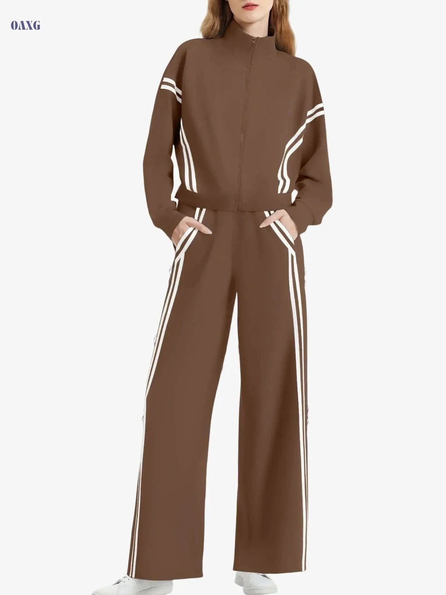 CASLY Women's All-Season Sporty Casual Two-Piece Set - Zip Up & Joggers   OAXG 
