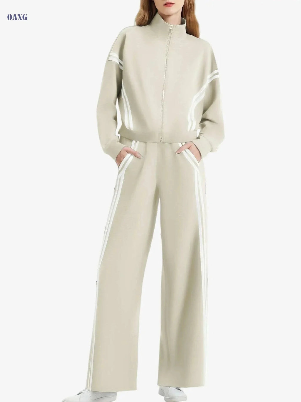 CASLY Women's All-Season Sporty Casual Two-Piece Set - Zip Up & Joggers   OAXG Black / XS