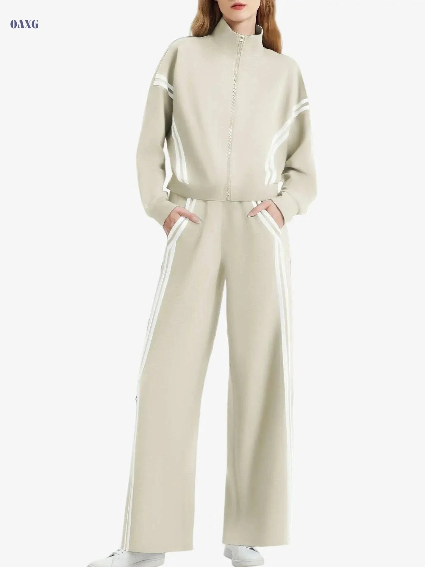 CASLY Women's All-Season Sporty Casual Two-Piece Set - Zip Up & Joggers   OAXG Black / XS
