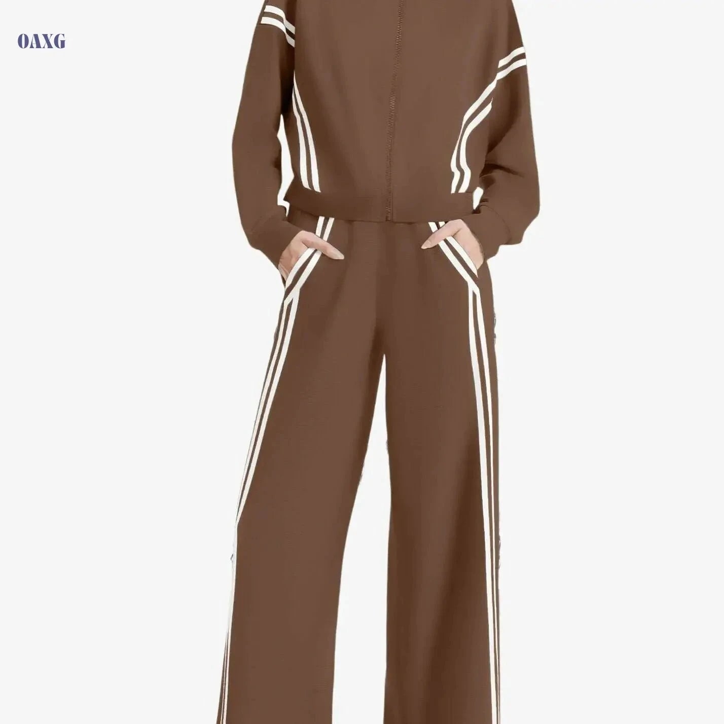 CASLY Women's All-Season Sporty Casual Two-Piece Set - Zip Up & Joggers   OAXG Black / XS