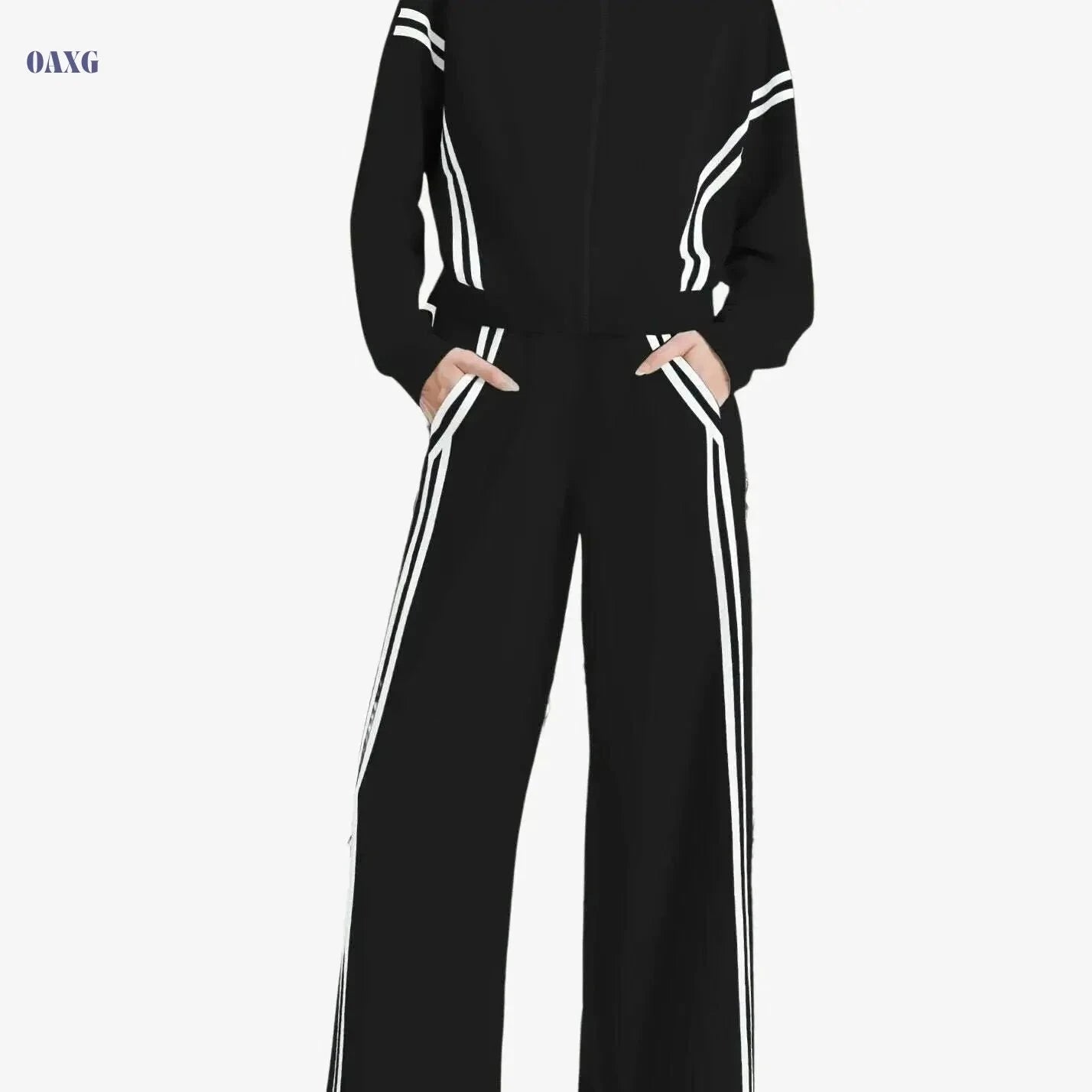 CASLY Women's All-Season Sporty Casual Two-Piece Set - Zip Up & Joggers   OAXG Black / XS