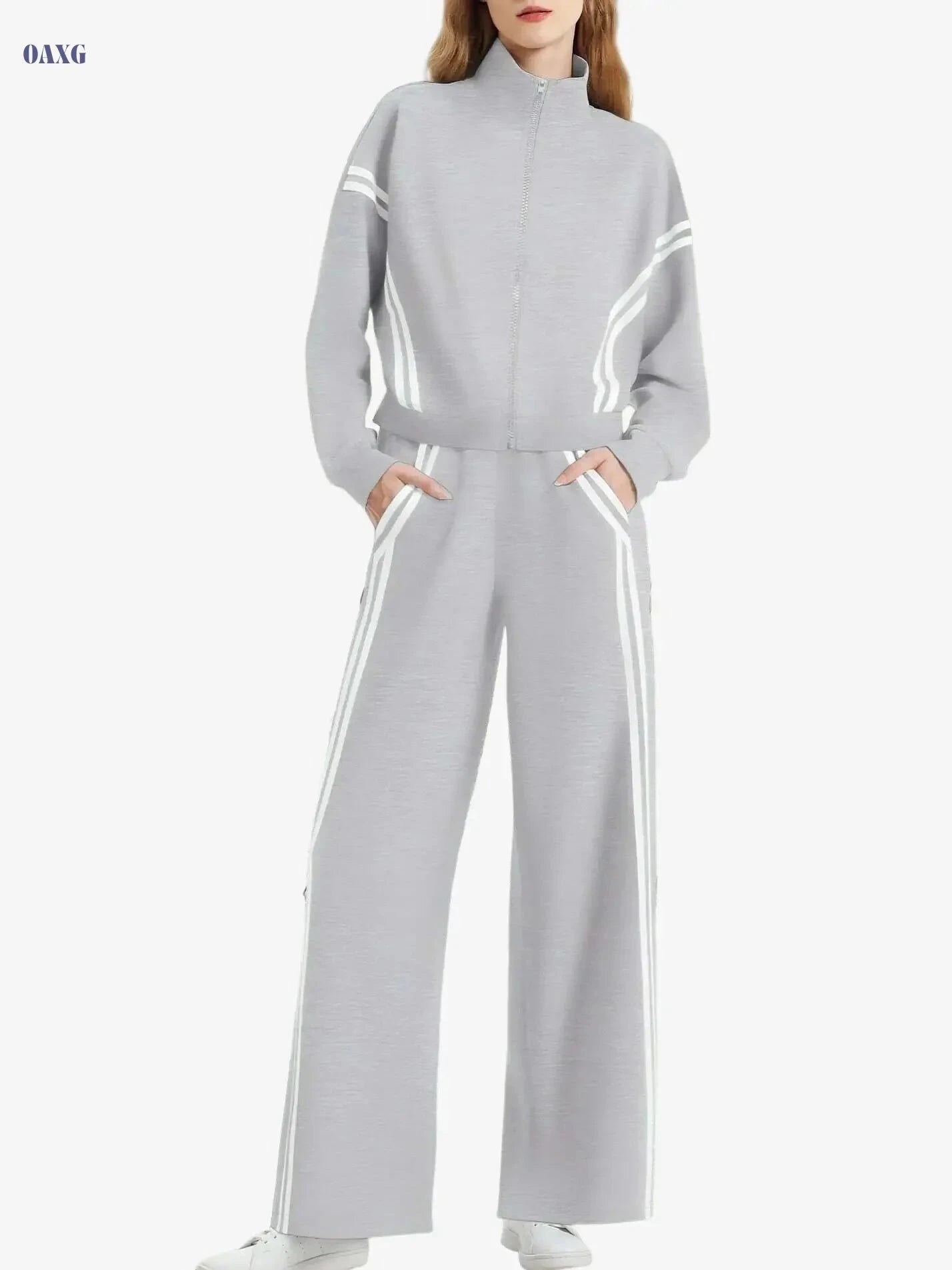 CASLY Women's All-Season Sporty Casual Two-Piece Set - Zip Up & Joggers   OAXG 