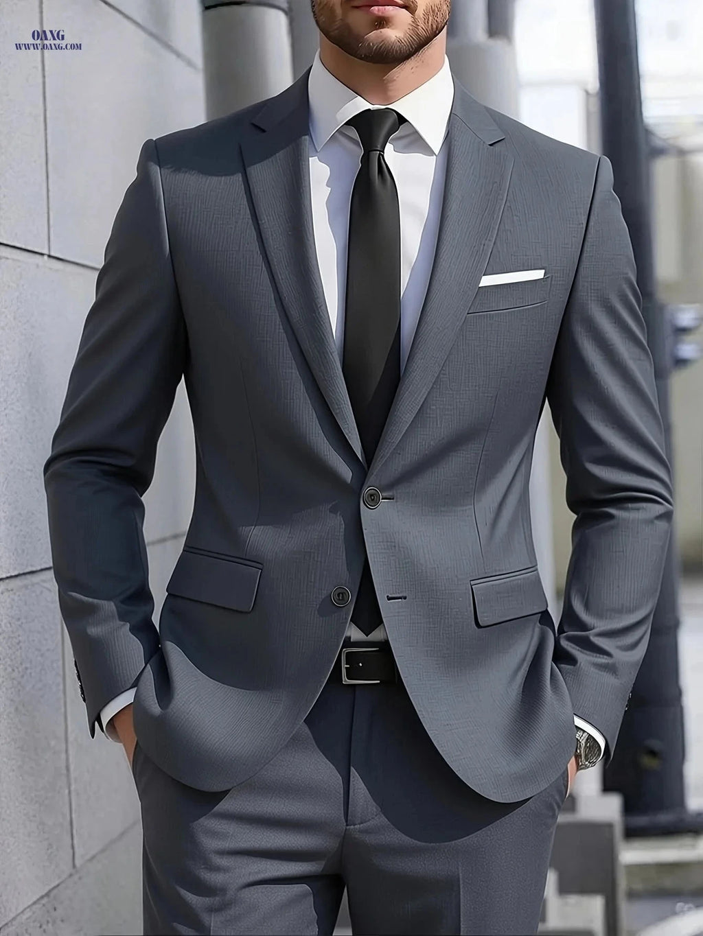 Casual 2pcs Suit Set for Groomsmen - Blazer & Trousers   OAXG Navy Color / FR S