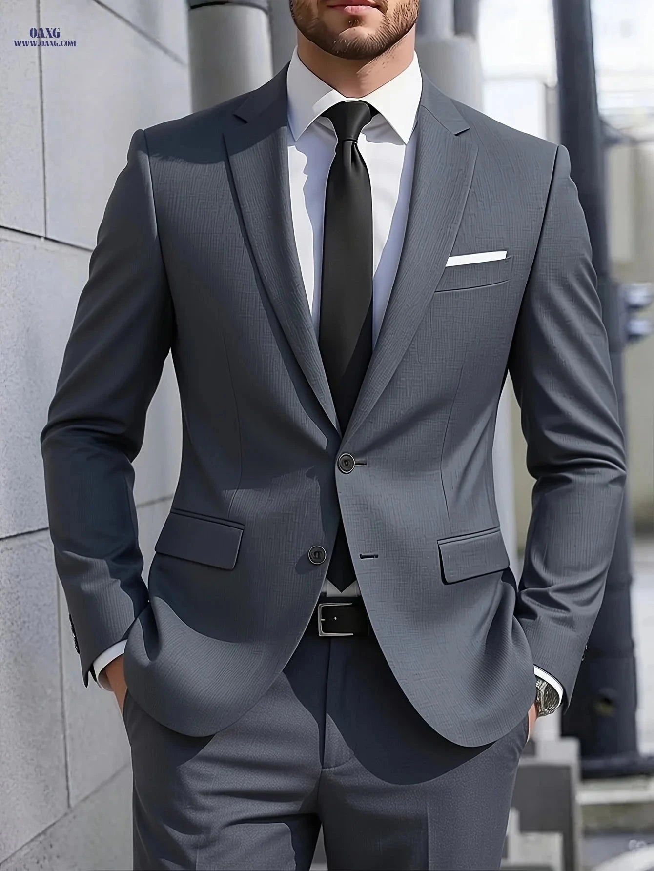 Casual 2pcs Suit Set for Groomsmen - Blazer & Trousers   OAXG Navy Color / FR S