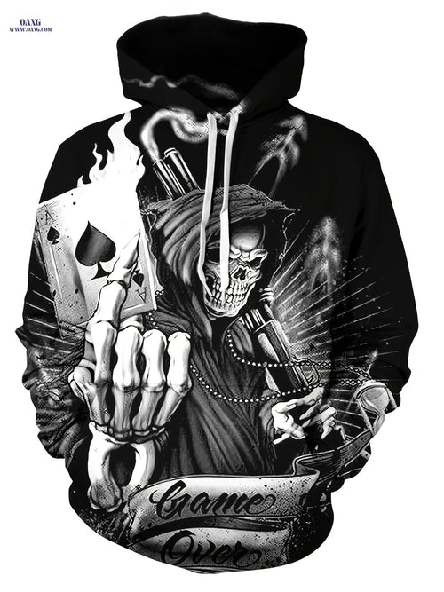 Casual 3D Hooded Pullovers for Men - Graphic Sweatshirts, Cozy Fit   OAXG Metal Black / FR L