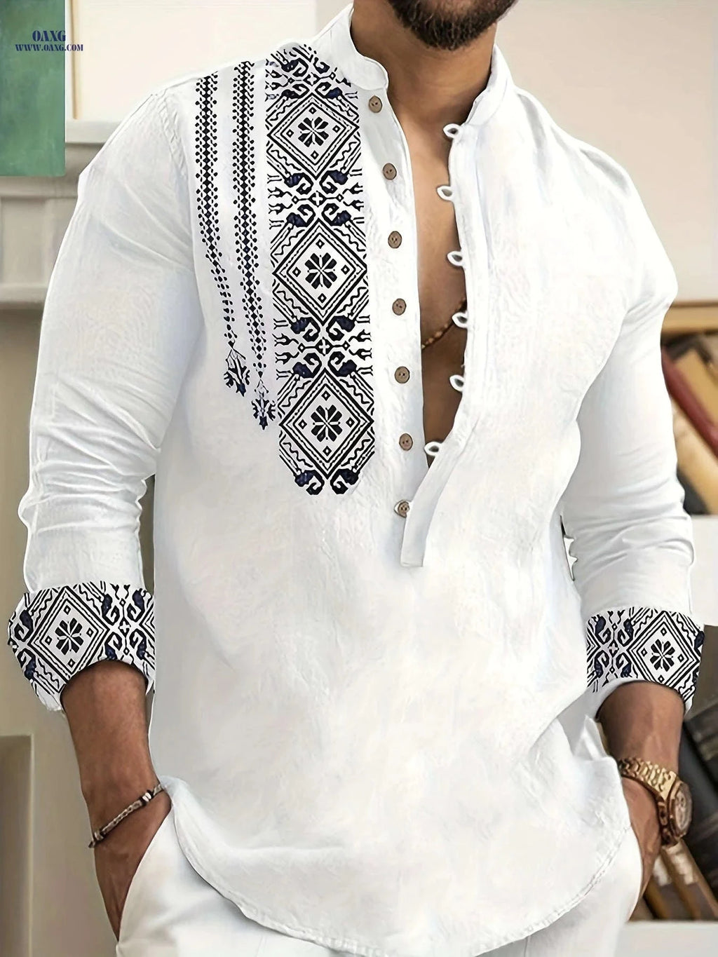 Casual 7-Button Long Sleeve Henley Shirt for Spring & Autumn   OAXG 