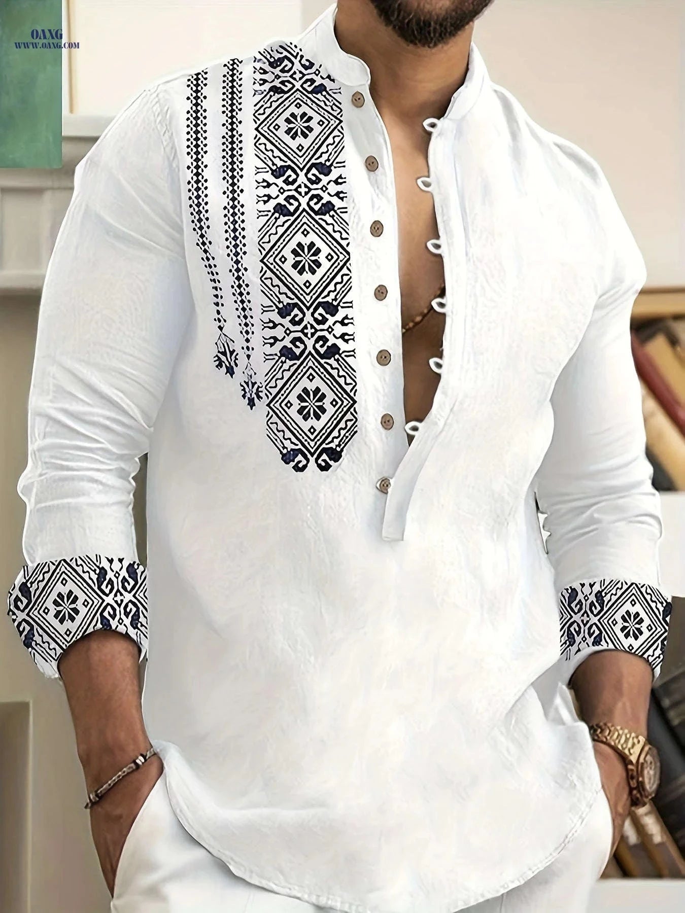 Casual 7-Button Long Sleeve Henley Shirt for Spring & Autumn   OAXG 