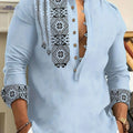 Casual 7-Button Long Sleeve Henley Shirt for Spring & Autumn   OAXG Blue / FR S