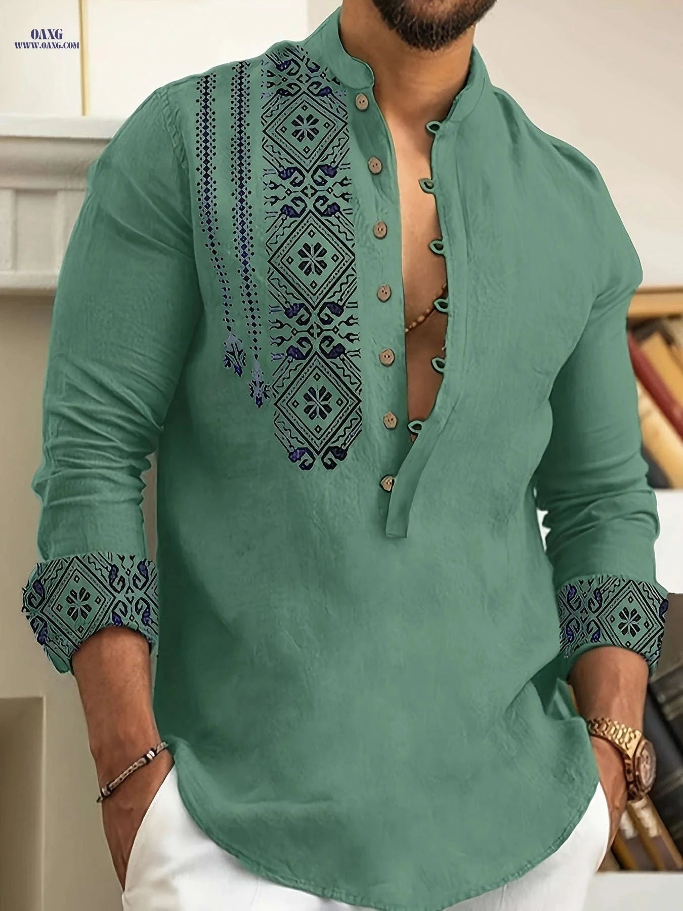 Casual 7-Button Long Sleeve Henley Shirt for Spring & Autumn   OAXG 