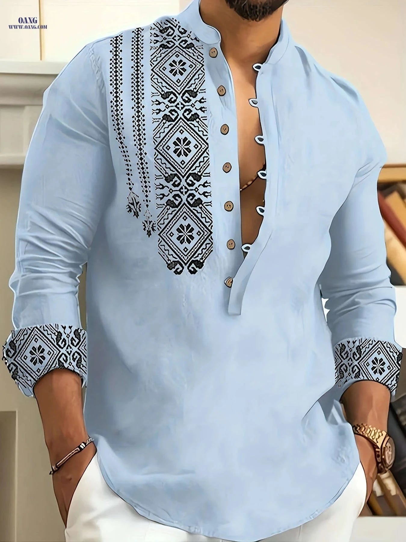 Casual 7-Button Long Sleeve Henley Shirt for Spring & Autumn   OAXG 