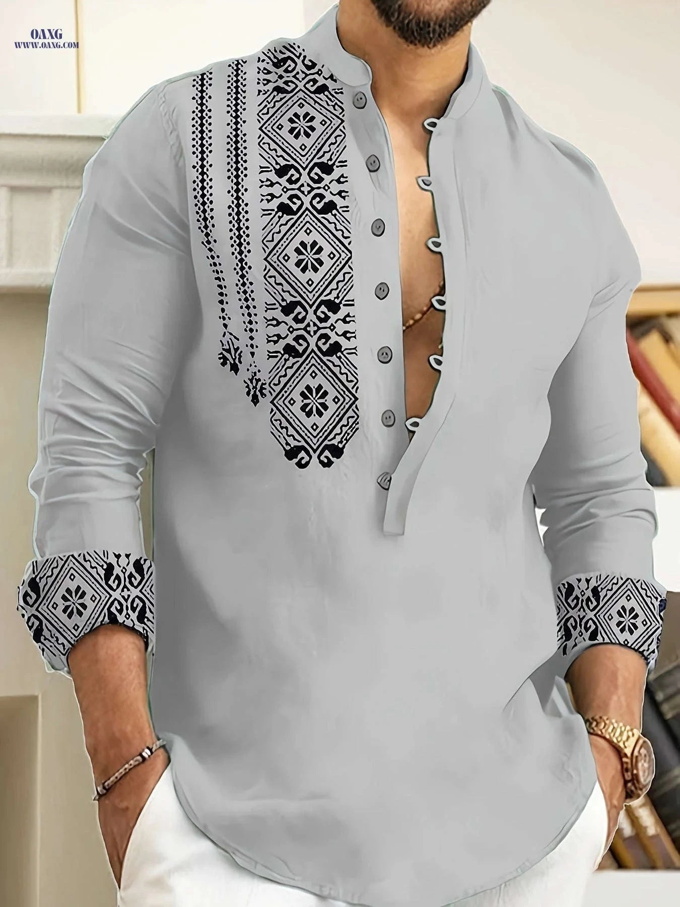 Casual 7-Button Long Sleeve Henley Shirt for Spring & Autumn   OAXG 