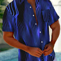 Casual Aurora Art Stripe Men's Short Sleeve Shirt - Pocket Detail   OAXG Blue / FR M
