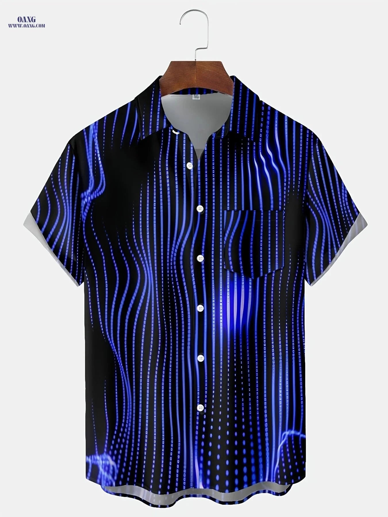 Casual Aurora Art Stripe Men's Short Sleeve Shirt - Pocket Detail   OAXG 