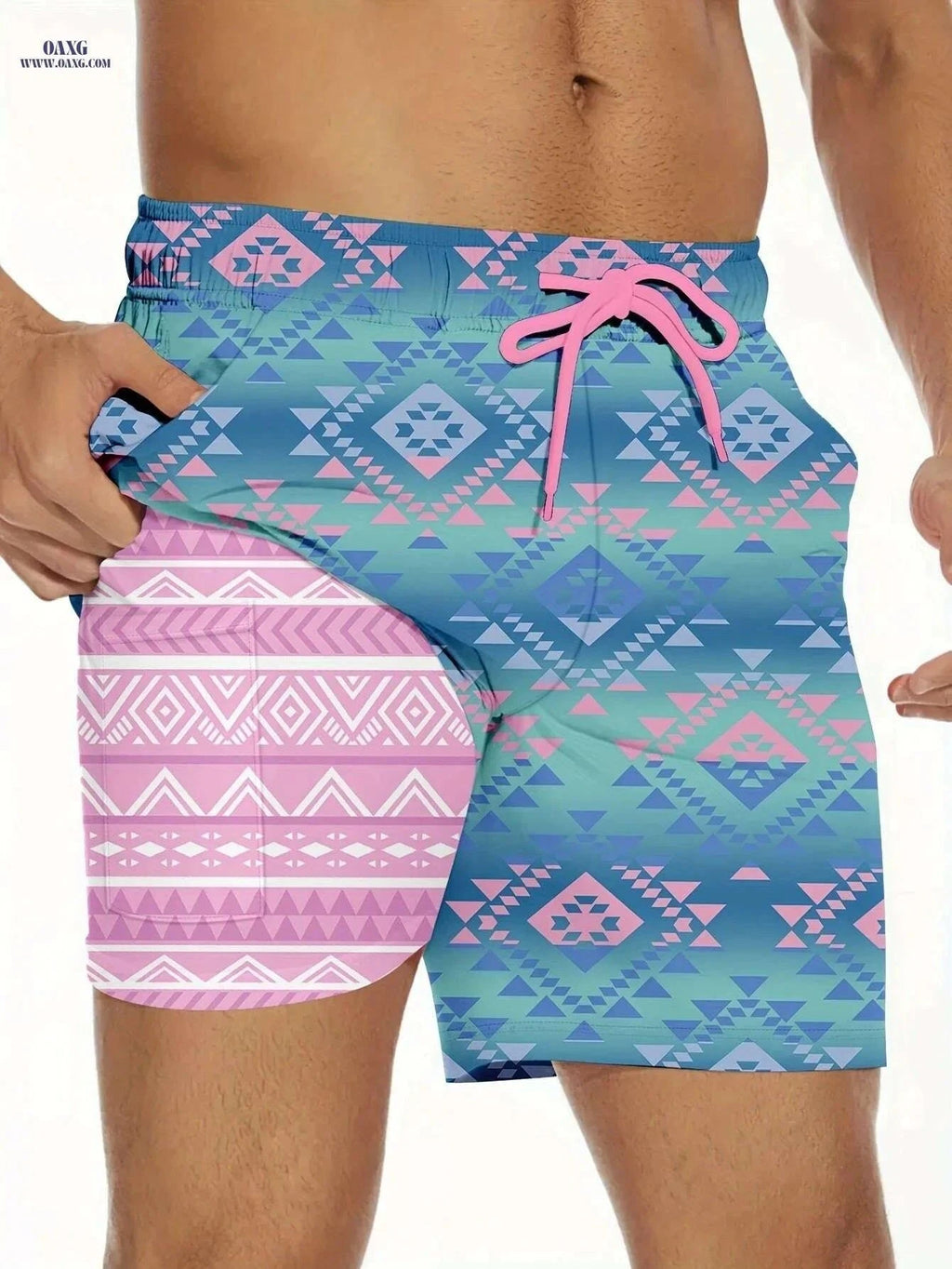 Casual Beach Shorts - Two-In-One Digital Print Swim Trunks for Adults   OAXG Blue / S