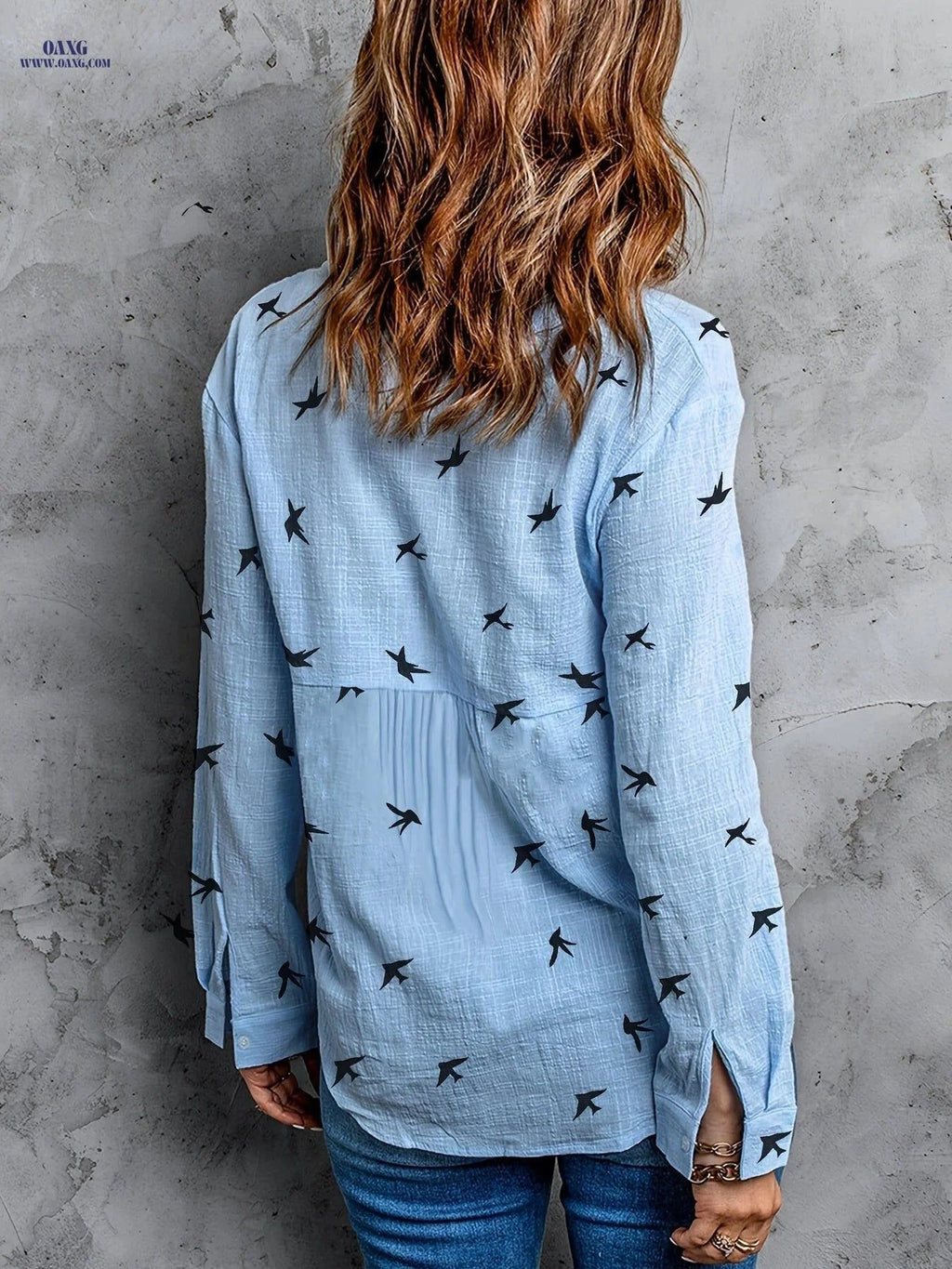 Casual Bird Print Button Front Shirt - Women's Long Sleeve Fall Style   OAXG White / S