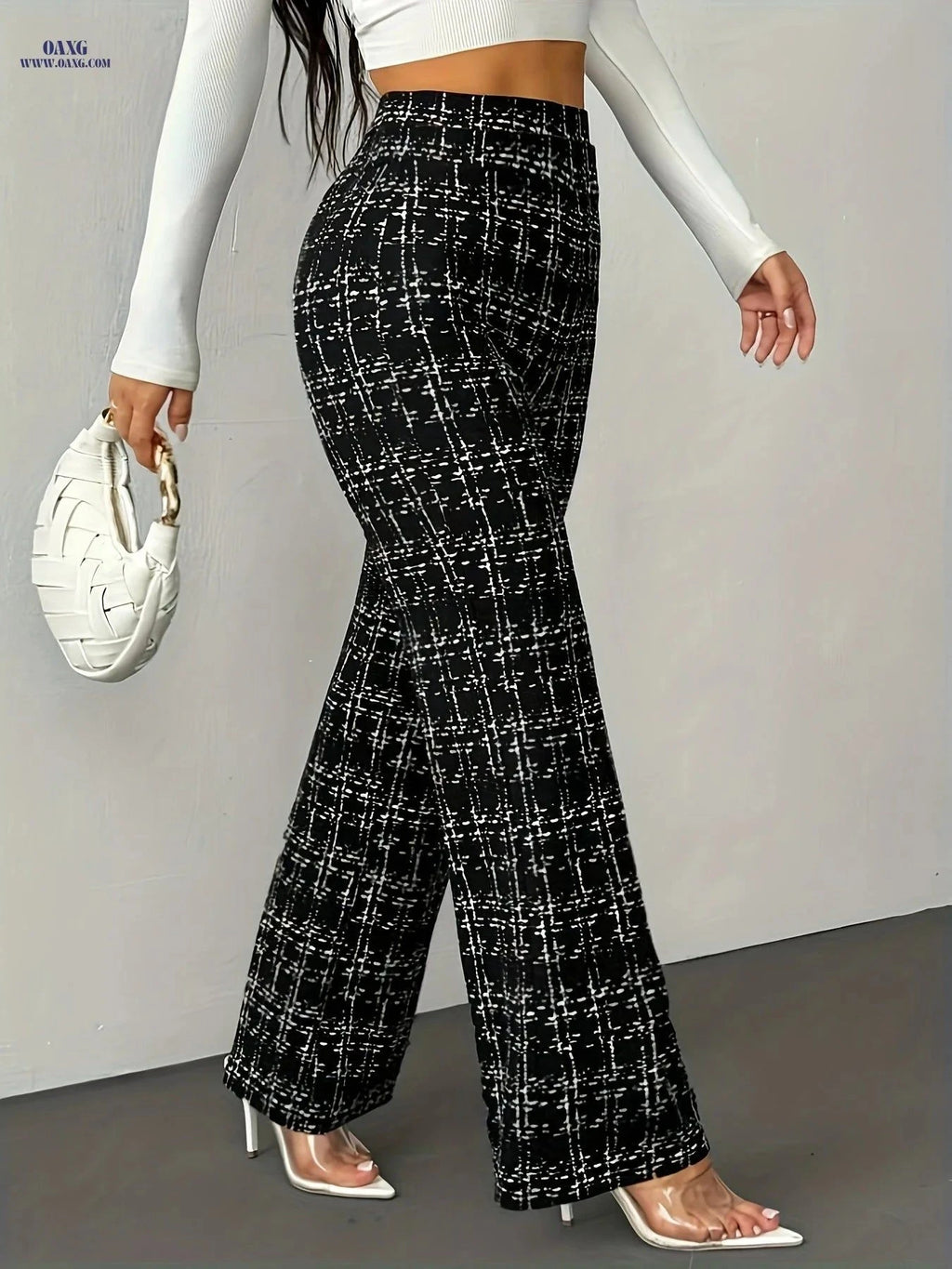 Casual Black Plaid Straight-Leg Pants - Chic Style for All Seasons   OAXG Black / XS