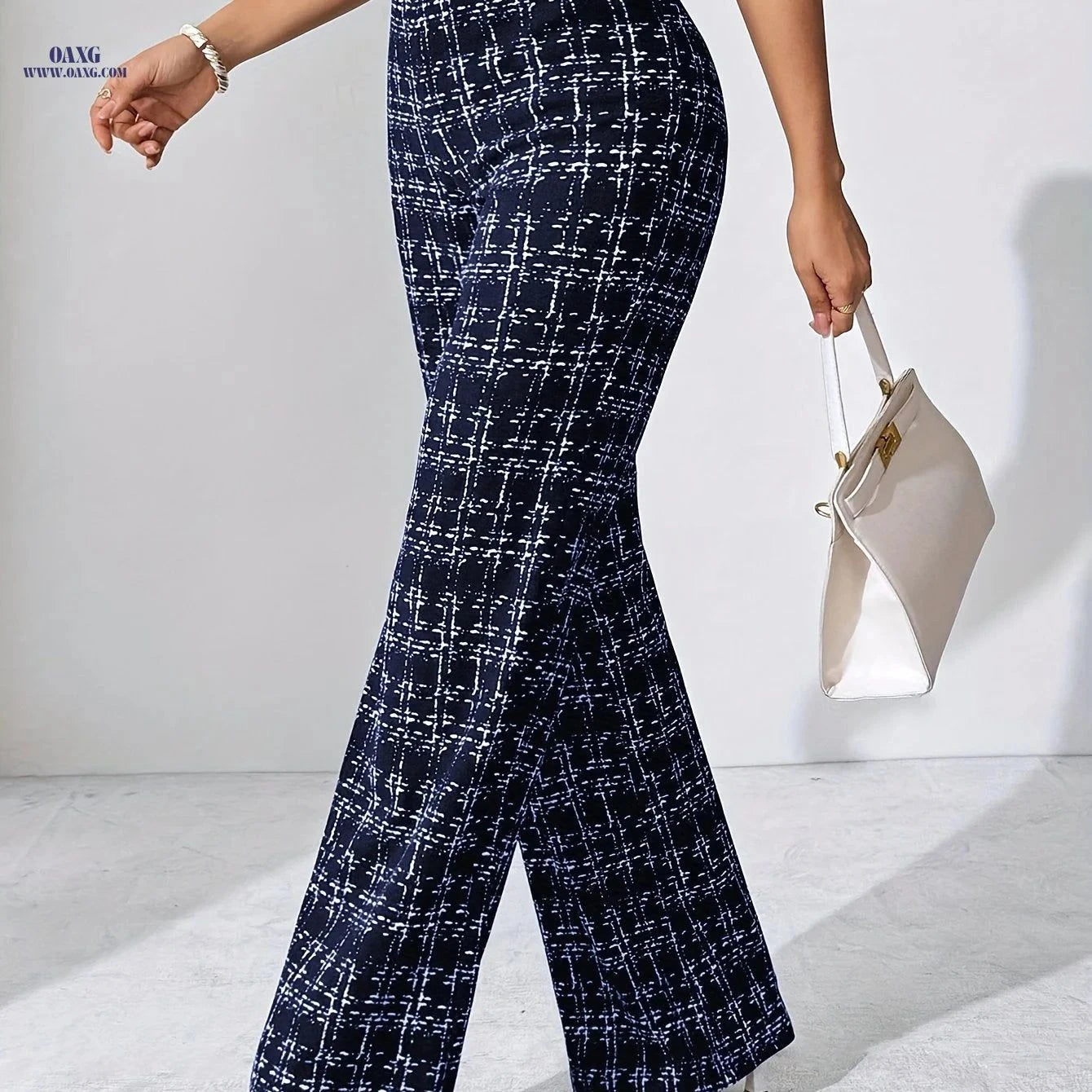 Casual Black Plaid Straight-Leg Pants - Chic Style for All Seasons   OAXG Black / XS