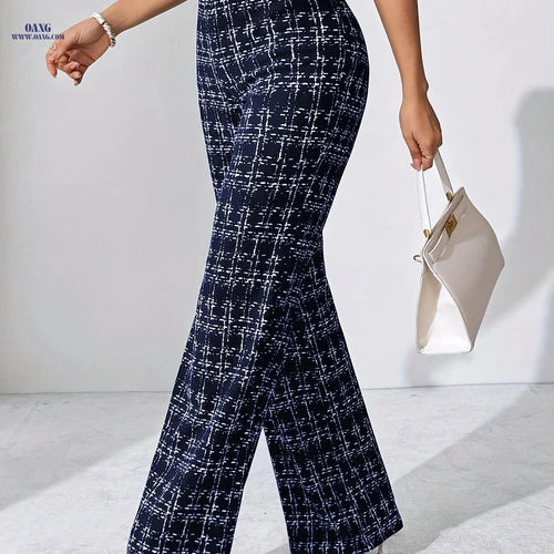 Casual Black Plaid Straight-Leg Pants - Chic Style for All Seasons   OAXG Black / XS