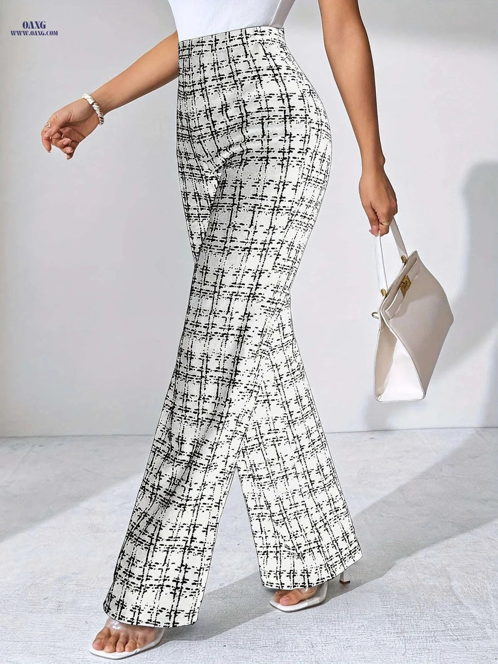 Casual Black Plaid Straight-Leg Pants - Perfect for All Seasons   OAXG 