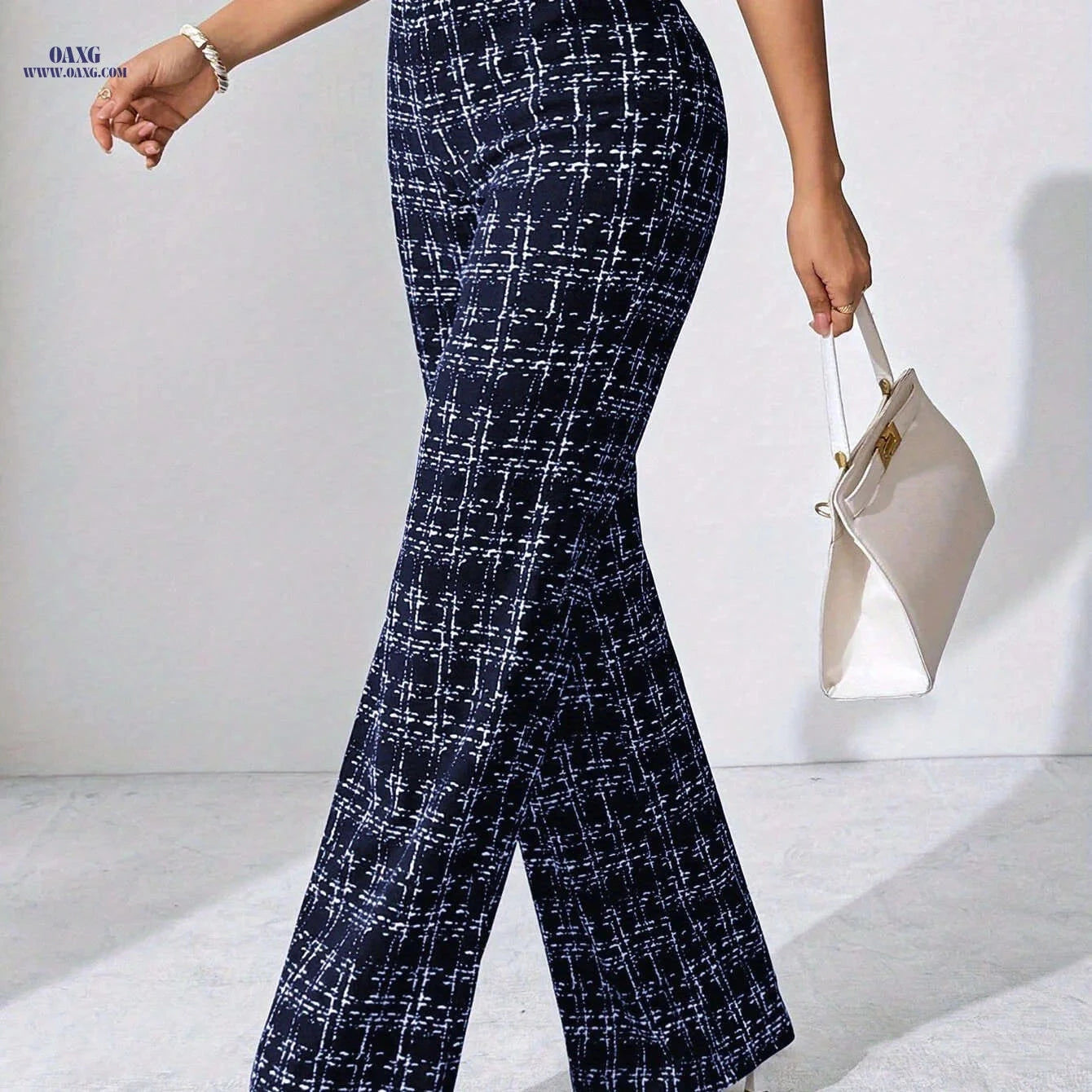 Casual Black Plaid Straight-Leg Pants - Perfect for All Seasons   OAXG Black / XS