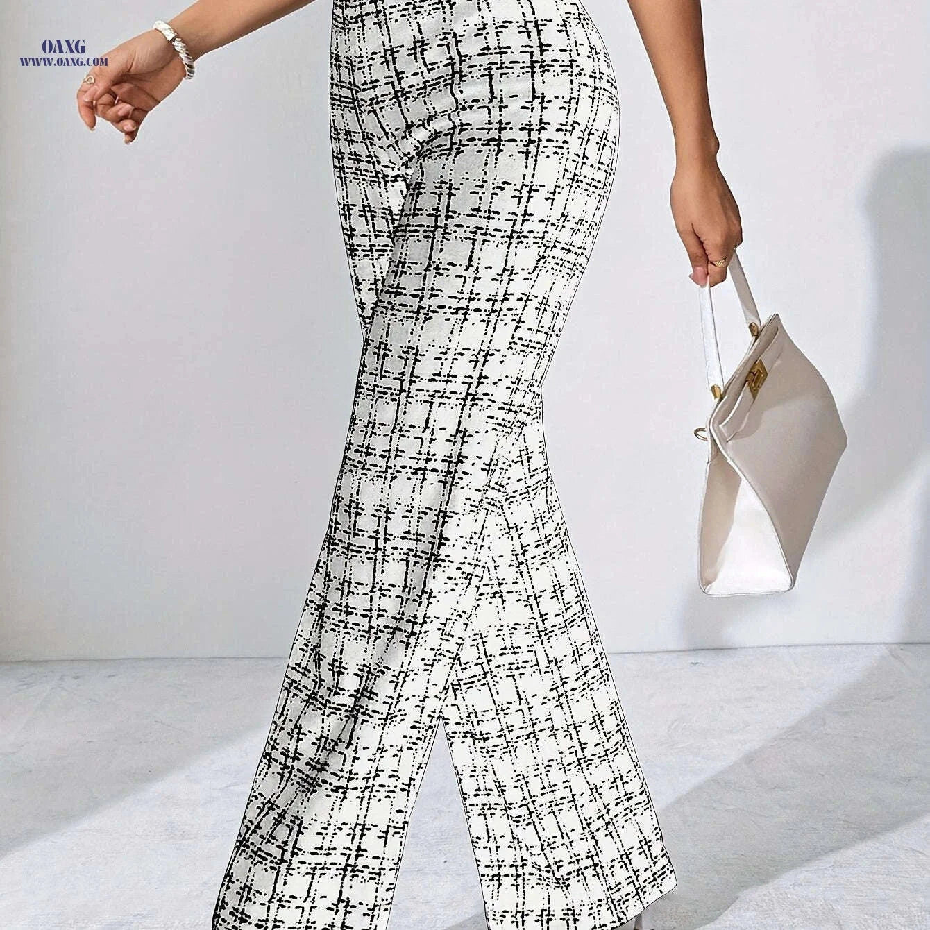 Casual Black Plaid Straight-Leg Pants - Perfect for All Seasons   OAXG Black / XS