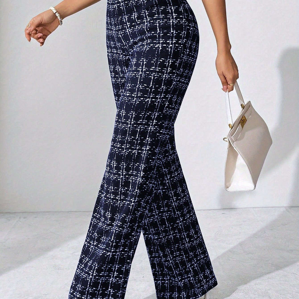 Casual Black Plaid Straight-Leg Pants - Perfect for All Seasons   OAXG Black / XS