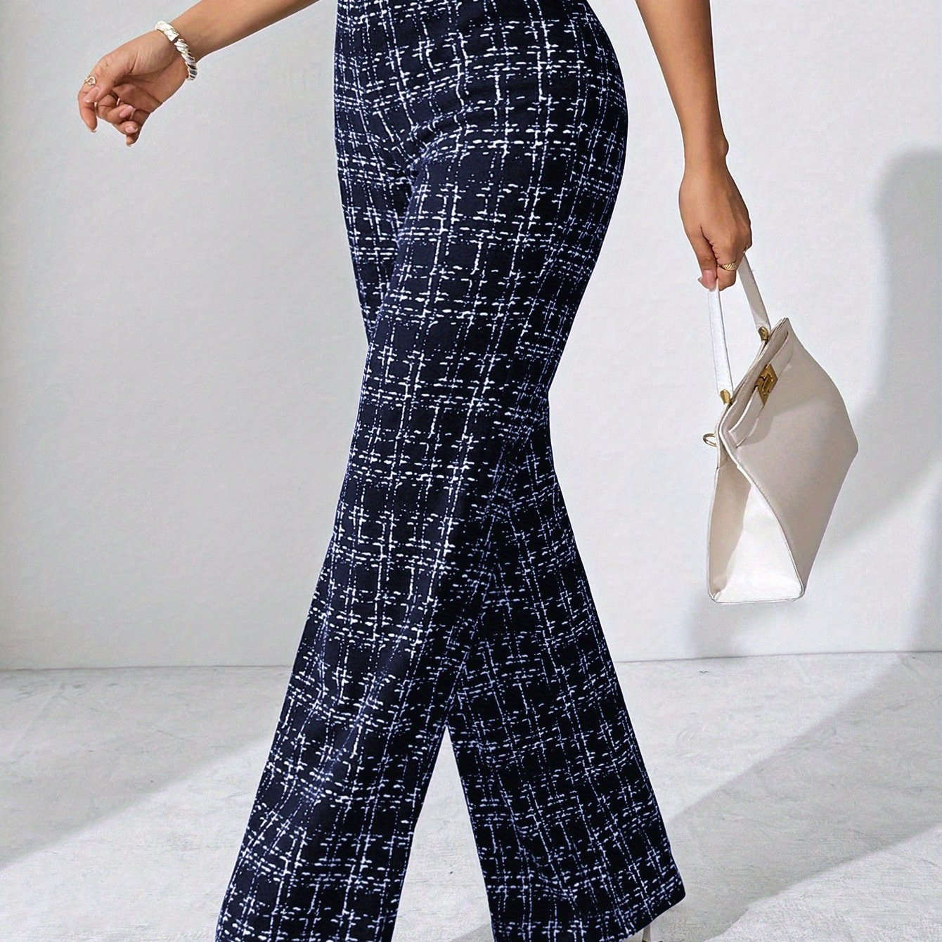 Casual Black Plaid Straight-Leg Pants - Perfect for All Seasons   OAXG Black / XS
