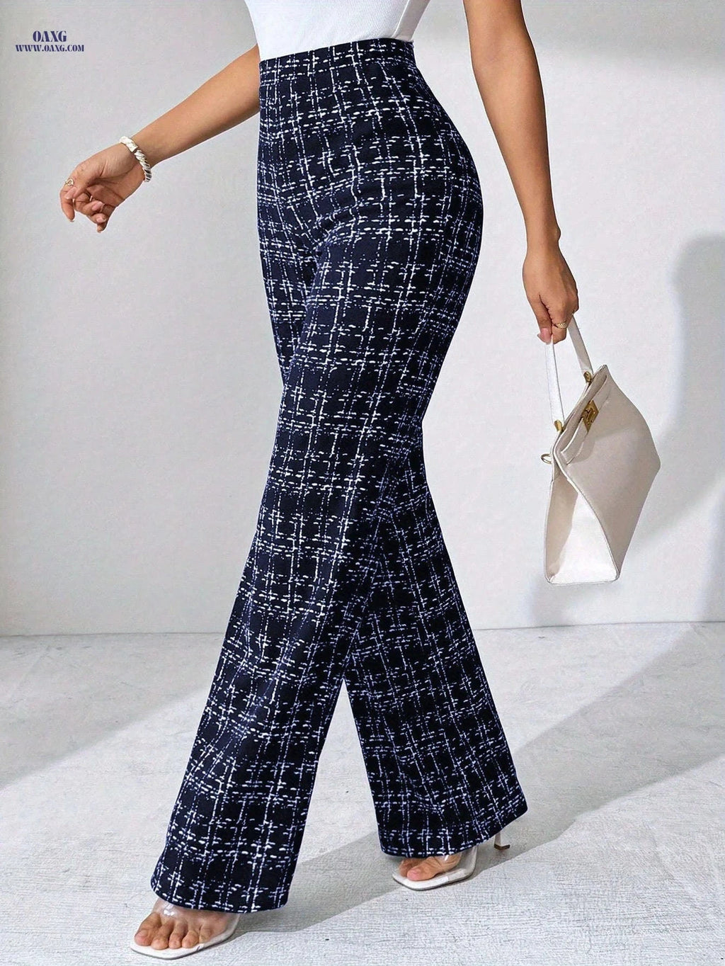 Casual Black Plaid Straight-Leg Pants - Perfect for All Seasons   OAXG 