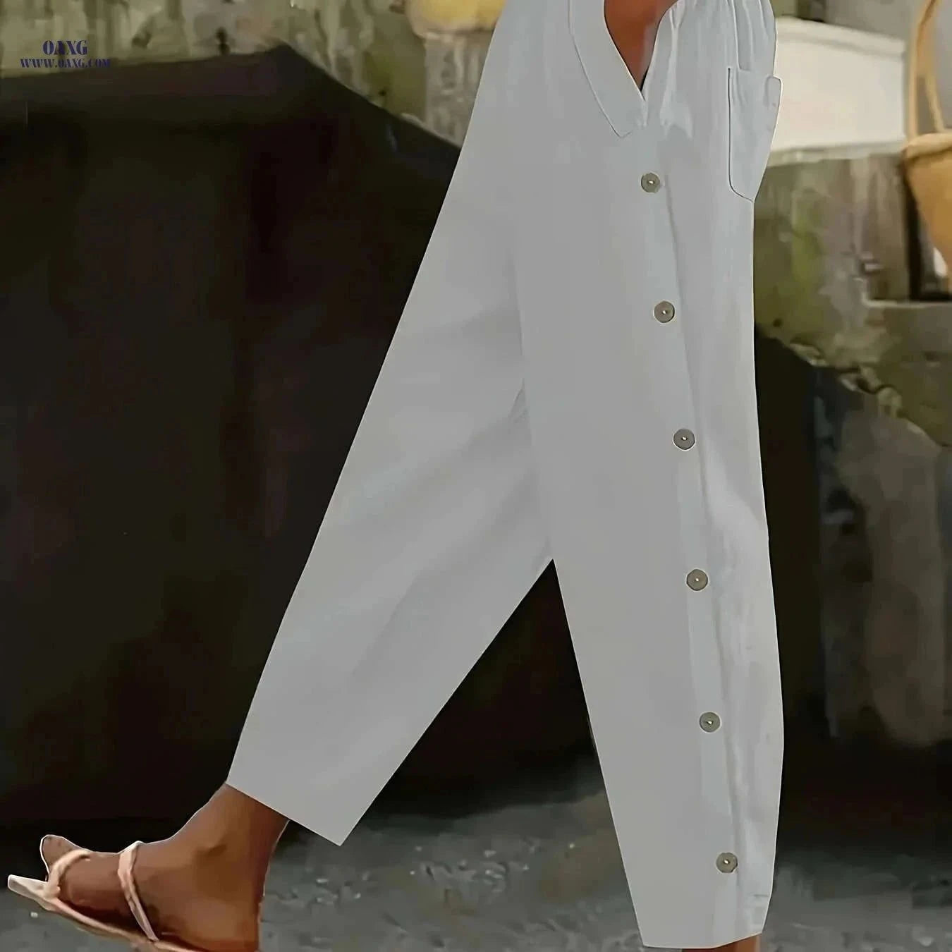 Casual Button Decorative Trousers - All-Season Stylish Fit   OAXG Coffee color / S