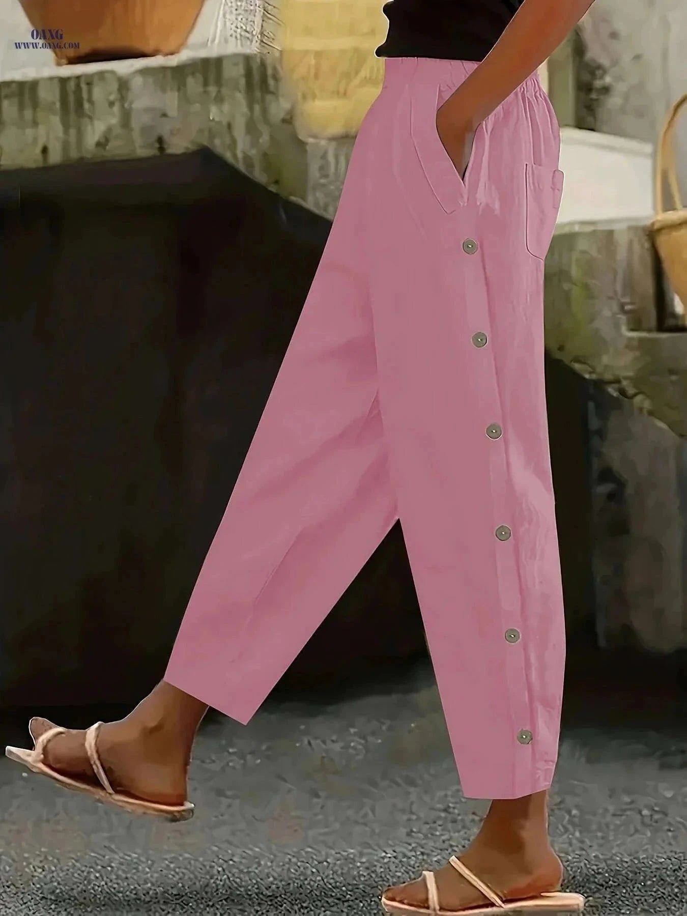 Casual Button Decorative Trousers - All-Season Stylish Fit   OAXG Coffee color / S