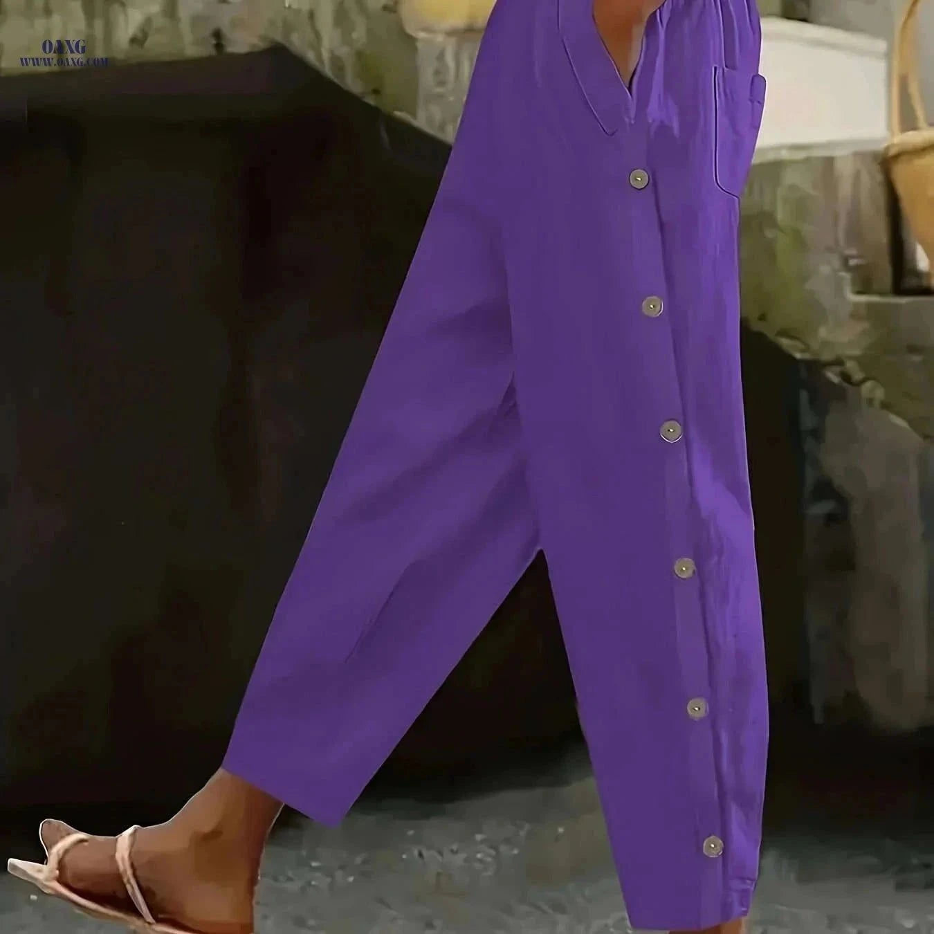 Casual Button Decorative Trousers - All-Season Stylish Fit   OAXG Coffee color / S