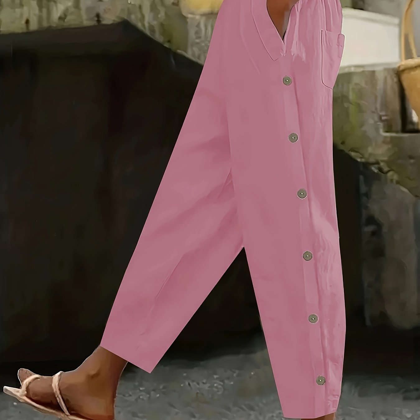 Casual Button Decorative Trousers - All-Season Stylish Fit   OAXG Coffee color / S
