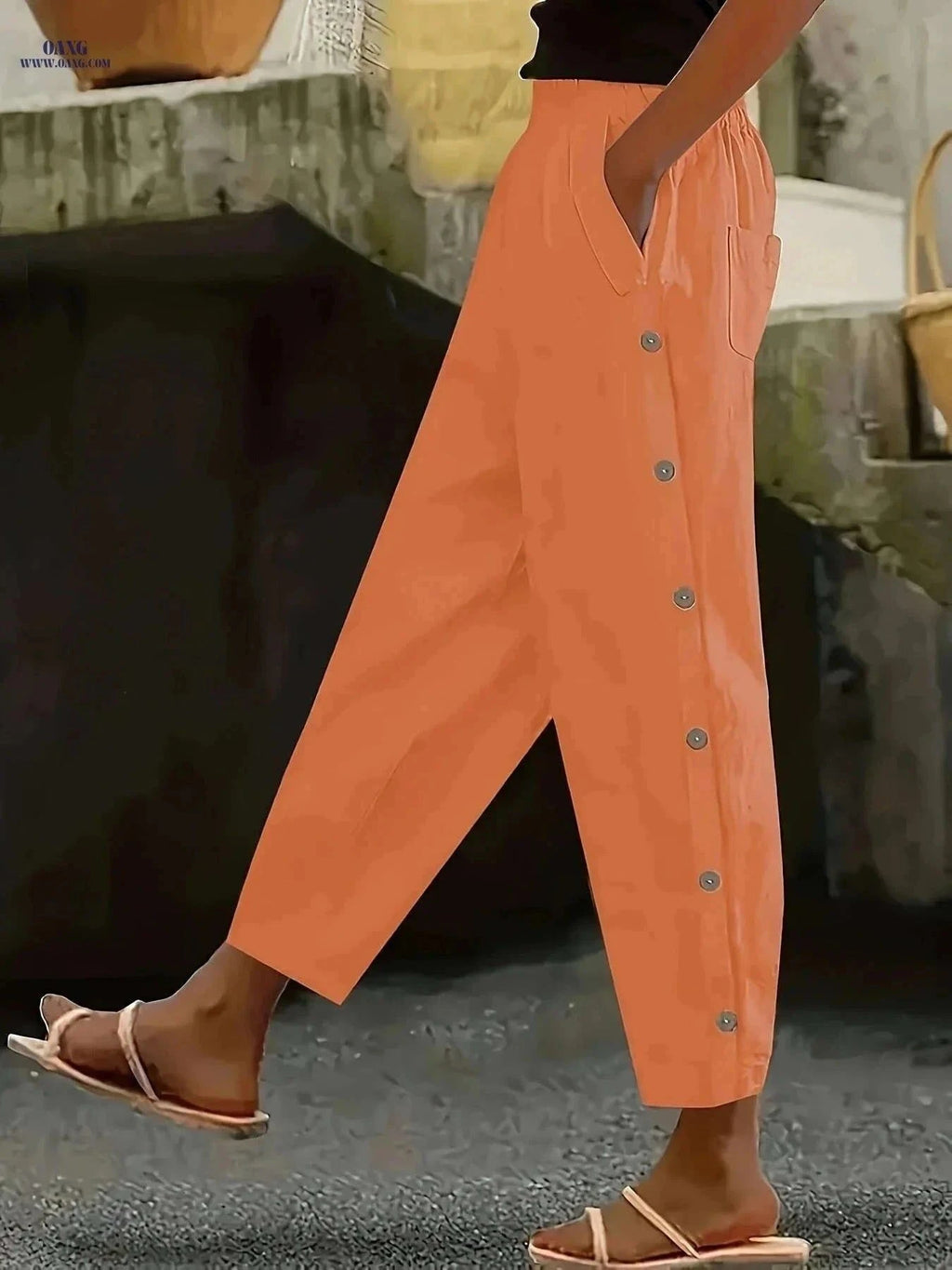 Casual Button Decorative Trousers - All-Season Stylish Fit   OAXG Coffee color / S