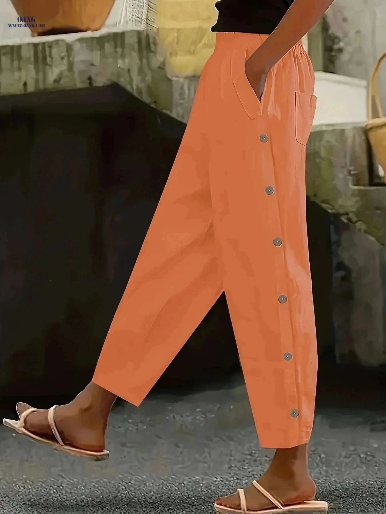 Casual Button Decorative Trousers - All-Season Stylish Fit   OAXG Coffee color / S