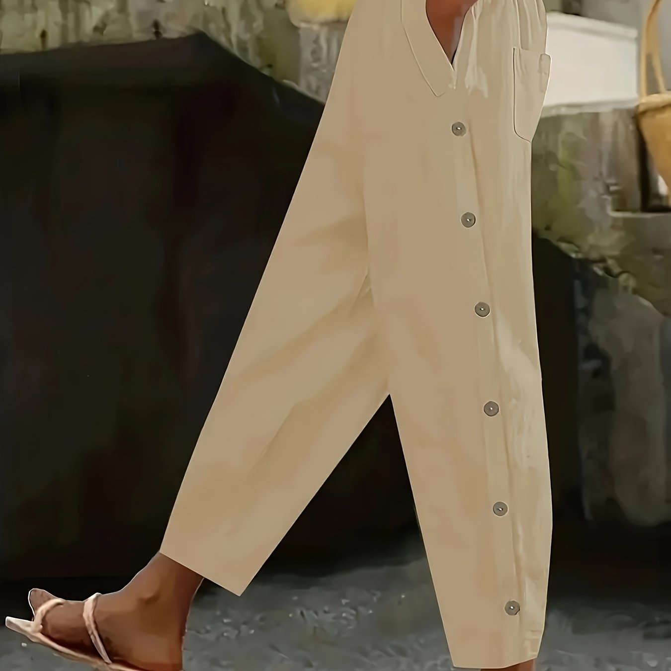 Casual Button Decorative Trousers - All-Season Stylish Fit   OAXG 