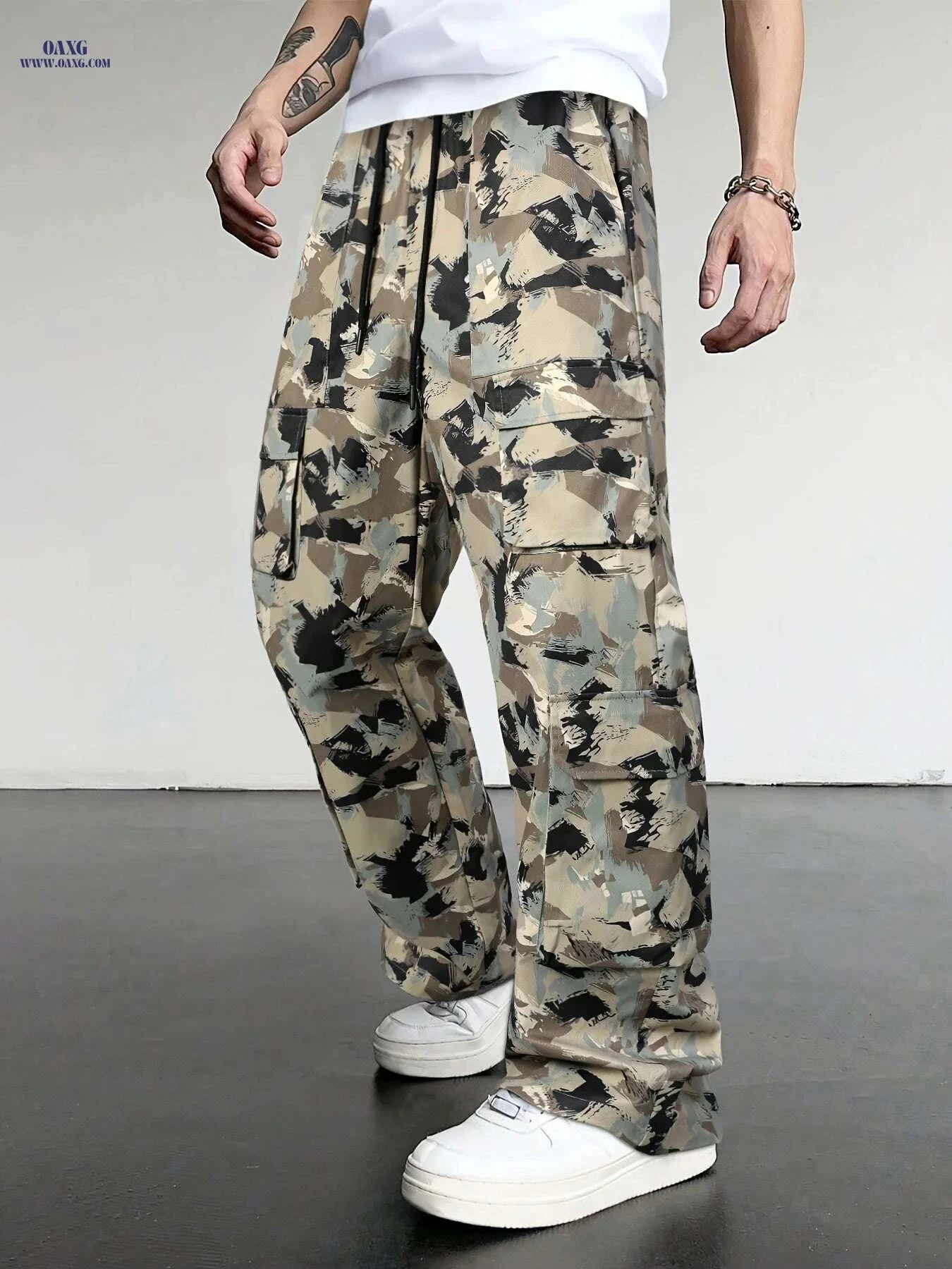 Casual Camouflage Cargo Pants for Men - Loose Fit, Multiple Pockets   OAXG Navy Camouflage / S