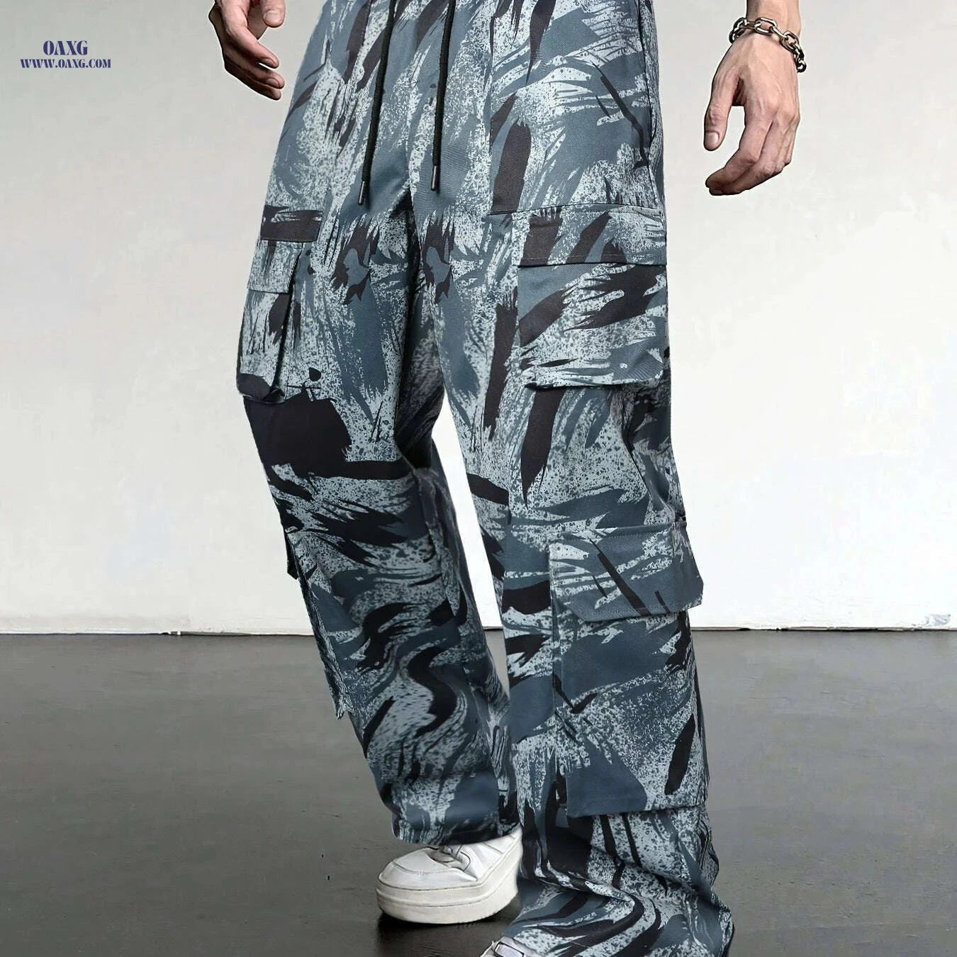 Casual Camouflage Cargo Pants for Men - Loose Fit, Multiple Pockets   OAXG Navy Camouflage / S