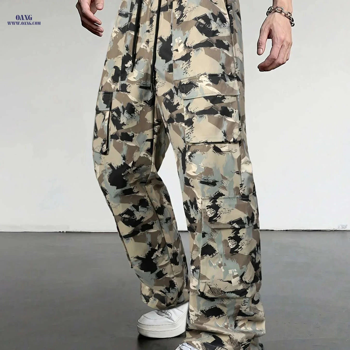 Casual Camouflage Cargo Pants for Men - Loose Fit, Multiple Pockets   OAXG Navy Camouflage / S