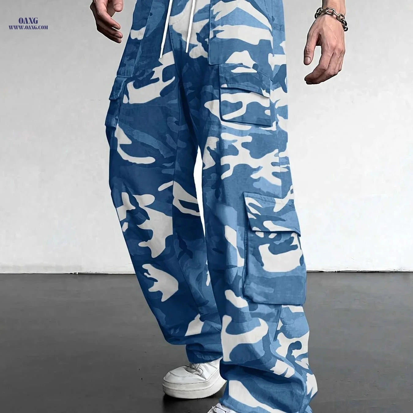 Casual Camouflage Cargo Pants for Men - Loose Fit, Multiple Pockets   OAXG Navy Camouflage / S