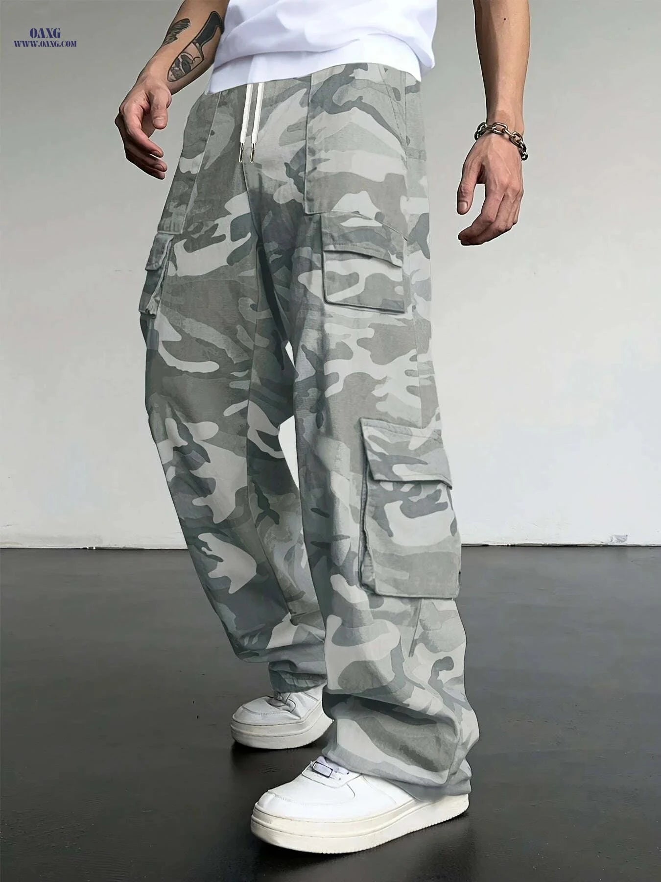 Casual Camouflage Cargo Pants for Men - Loose Fit, Multiple Pockets   OAXG Navy Camouflage / S