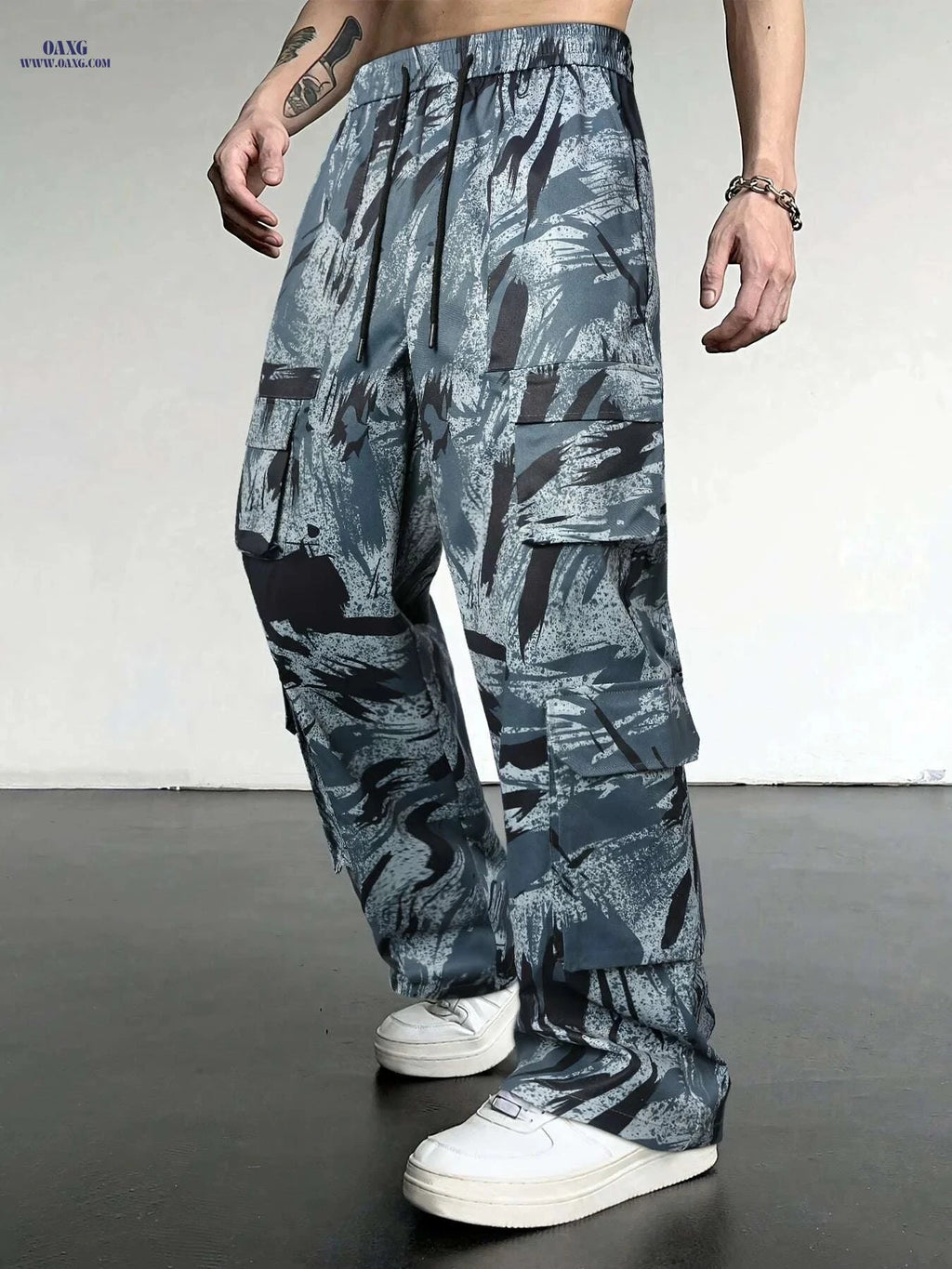 Casual Camouflage Cargo Pants for Men - Loose Fit, Multiple Pockets   OAXG Navy Camouflage / S