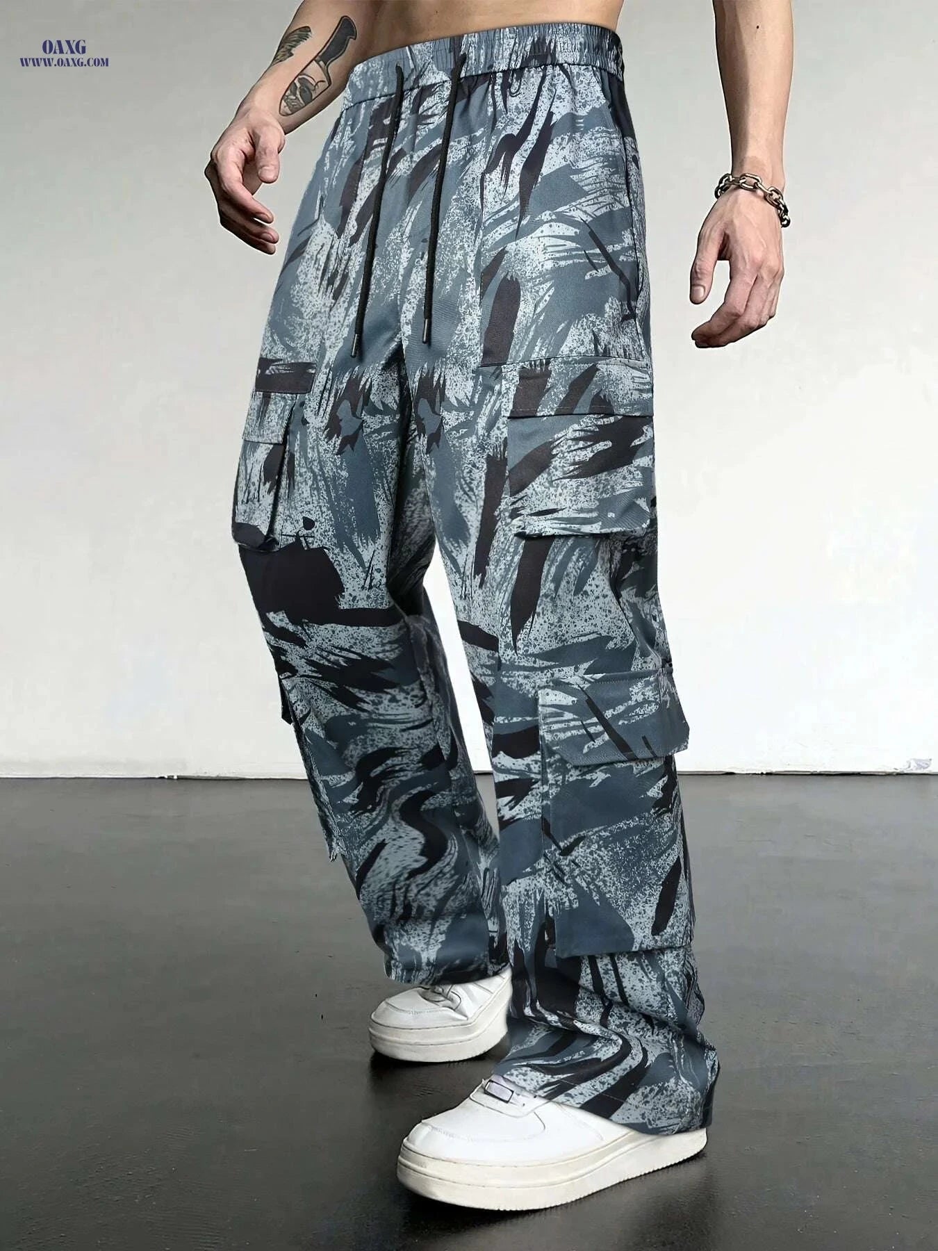 Casual Camouflage Cargo Pants for Men - Loose Fit, Multiple Pockets   OAXG Navy Camouflage / S