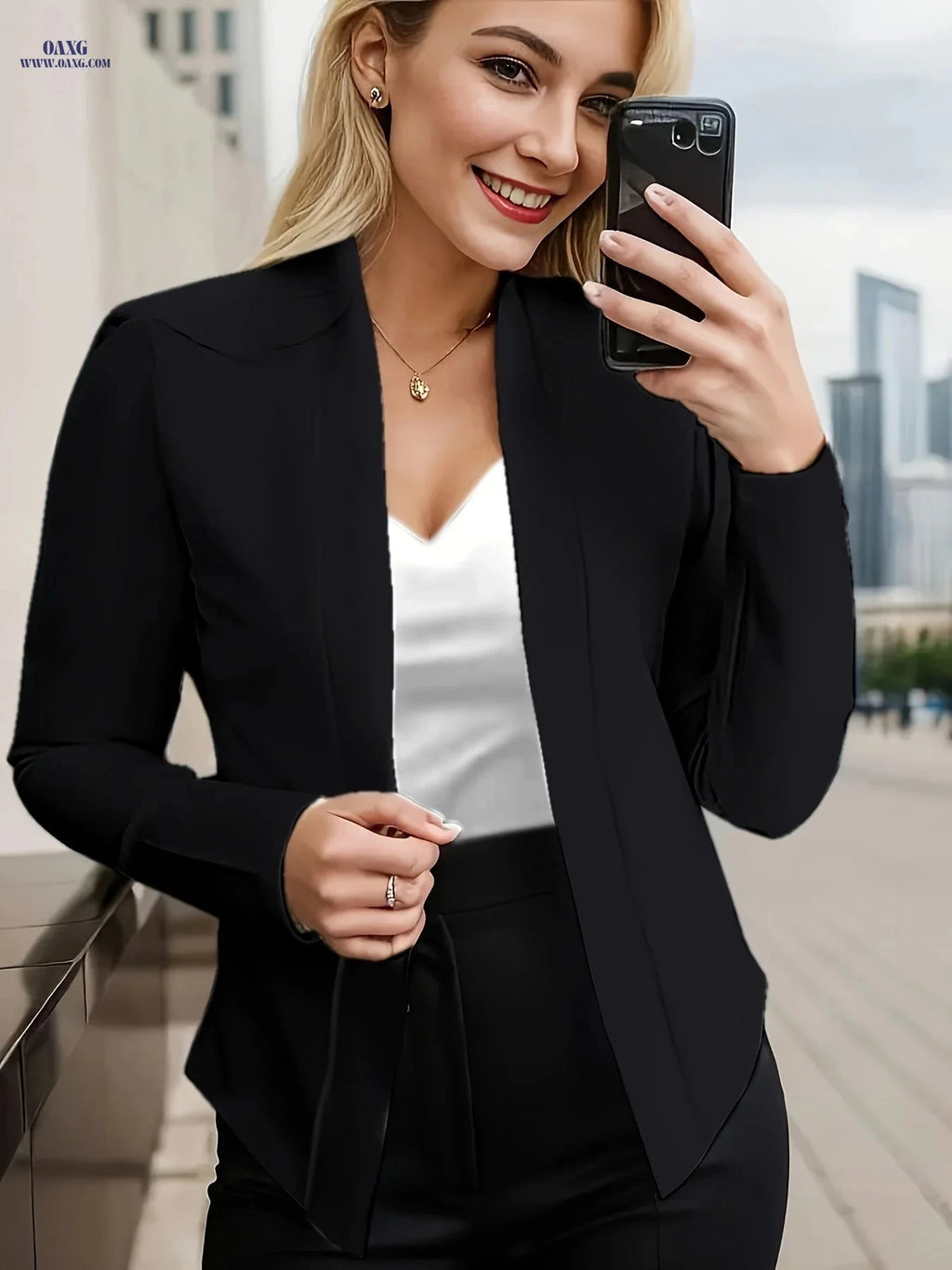 Casual Cardigan Shawl - Long Sleeve Knit for Fall/Winter Comfort   OAXG Black / S