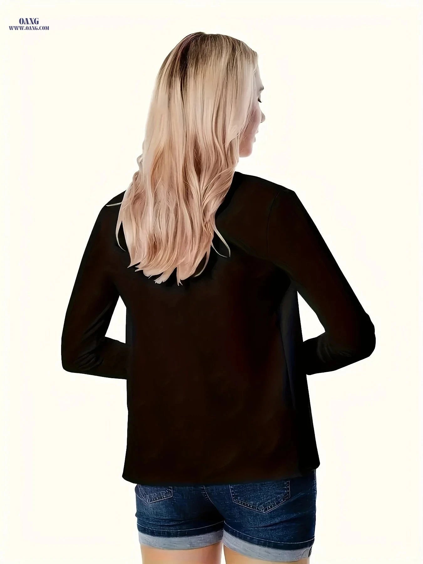 Casual Cardigan Shawl - Long Sleeve Knit for Fall/Winter Comfort   OAXG Black / S