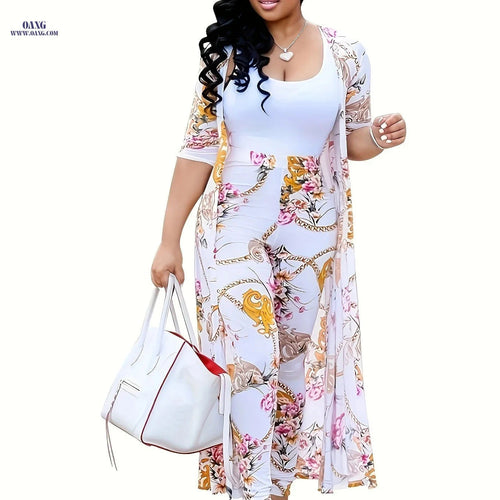 Casual Chain Print Two-Piece Set - Long Sleeve Coat & High Waist Pants   OAXG Black 1 / S