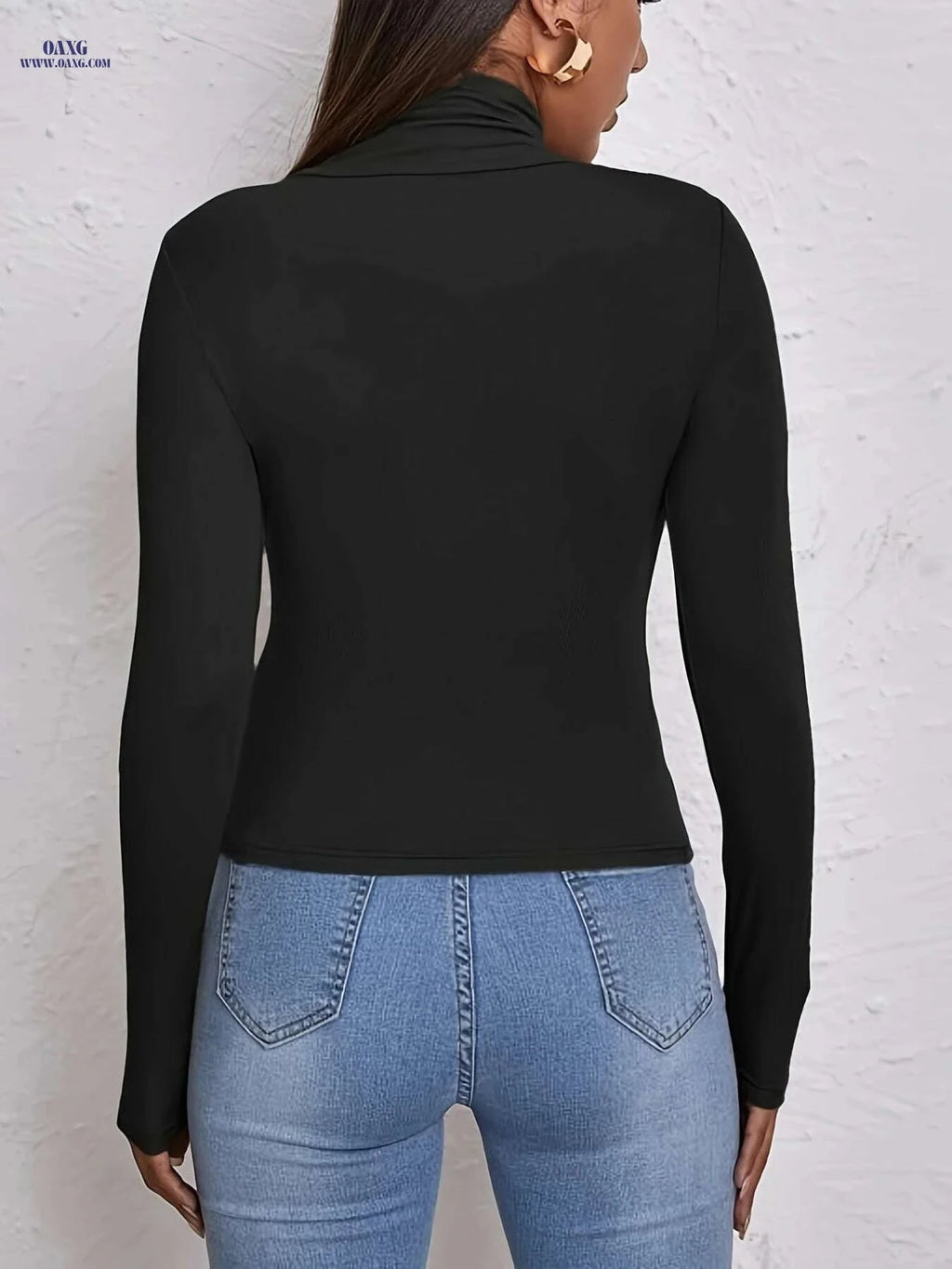 Casual Chic Women's High-Neck Crop Top - Stretchy Polyester Blend   OAXG Black / XS