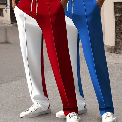Casual Color-Block Fashion Pants for Men - Drawstring, Machine Washable   OAXG 