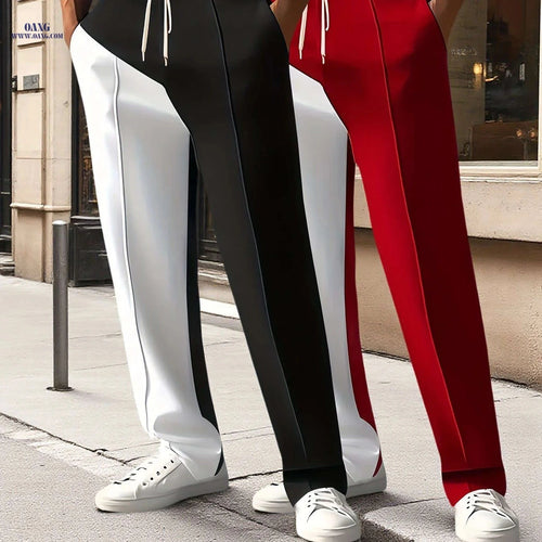 Casual Color-Block Fashion Pants for Men - Drawstring, Machine Washable   OAXG Red + Black 2 pieces / FR S