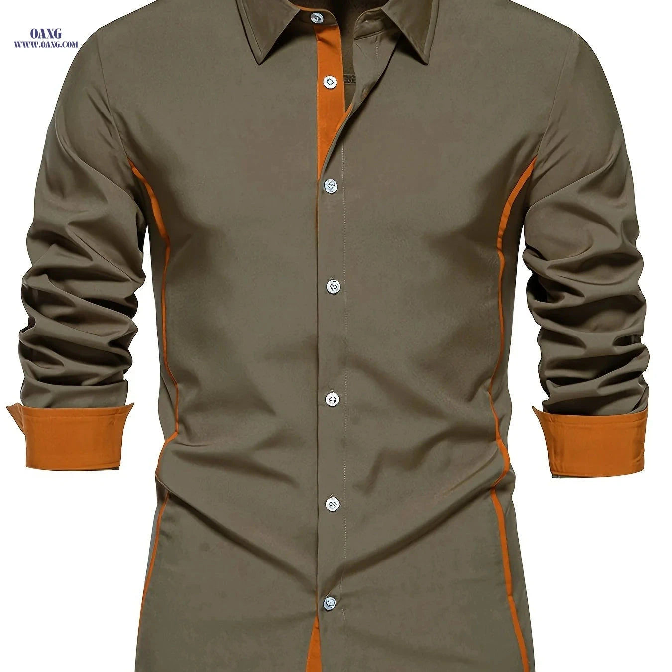 Casual Color Block Men's Long Sleeve Shirt - Spring/Fall Style   OAXG 